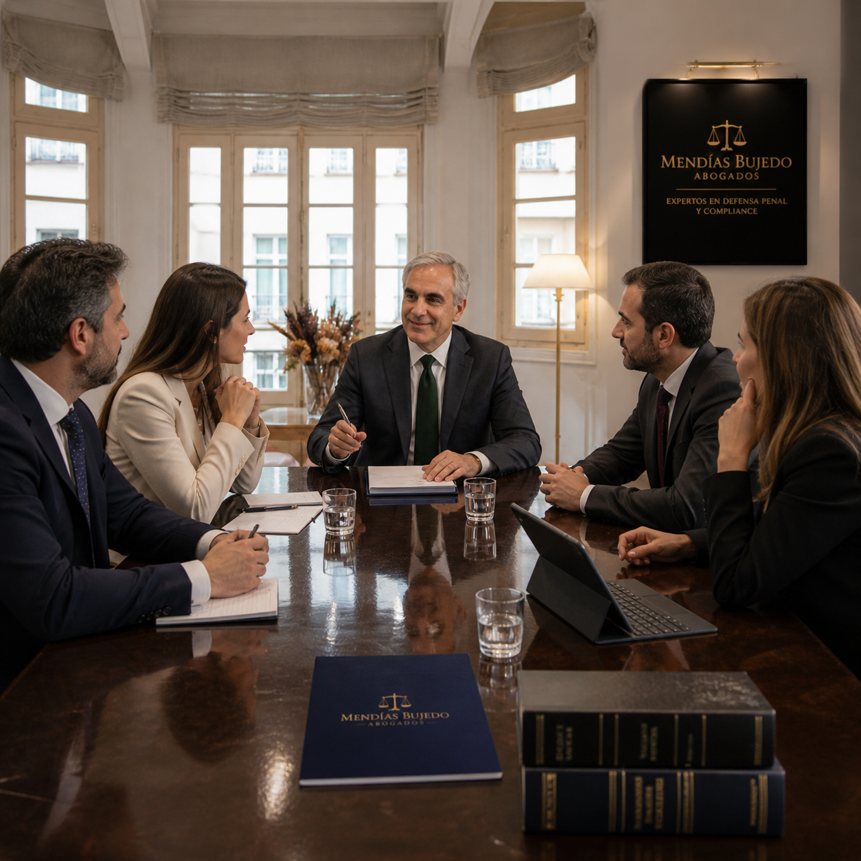 Defensa penal corporativo y compliance Alejandro Mendías Bujedo reunido con clientes en la Sede de Madrid